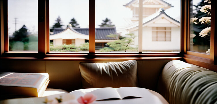 Tiny Reading Area in Japanese Home With Window View Minimal and Cozy Generative AI Photo