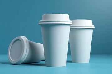three minimalist white coffee cups arranged in a row. Generative AI