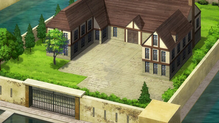 Naklejka premium Anime background landscape wallpaper old village, old city, old street, isekai, unreal