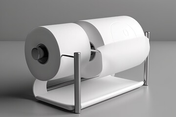 White toilet paper holder with two rolls of toilet paper. Generative AI