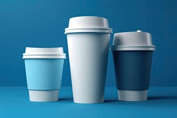 three cups of coffee on a blue background. Generative AI