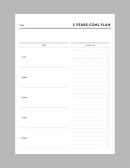 5 Years Goal Planner. Minimalist planner template set. Vector illustration.