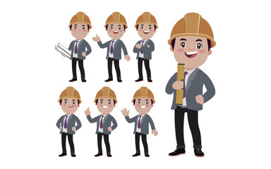 Set of engineer with different poses