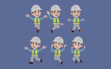 Set of engineer with different poses