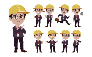 Set of engineer with different poses
