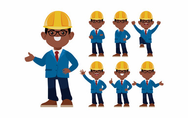 Set of engineer with different poses