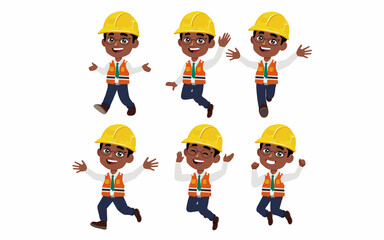 Set of engineer with different poses