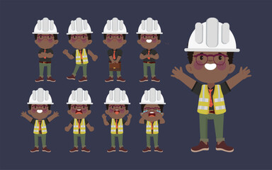 Set of engineer with different poses