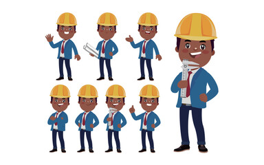 Set of engineer with different poses