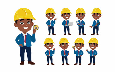 Set of engineer with different poses