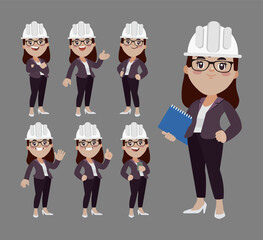 Set of engineer with different poses