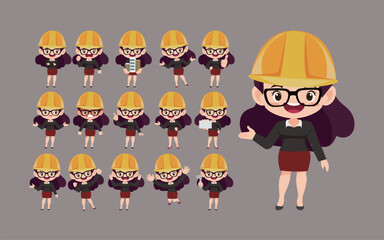 Set of engineer with different poses