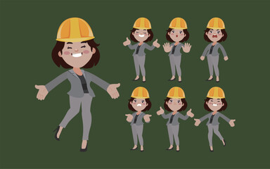 Set of engineer with different poses