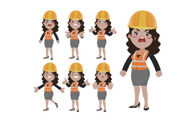 Set of engineer with different poses