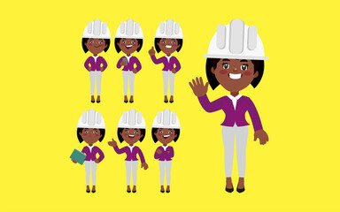 Set of engineer with different poses