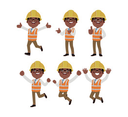 Set of engineer with different poses