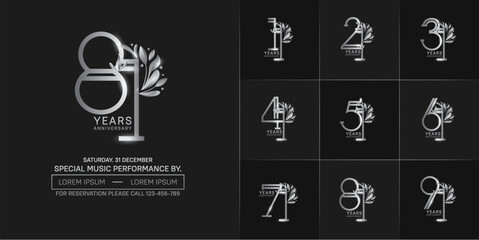 set of anniversary logotype silver color with ornament for special celebration event