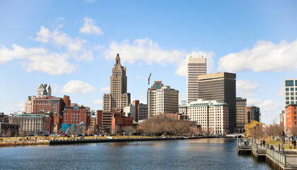 Fototapeta na wymiar A view of Providence, Rhode Island showcasing a modern cityscape with towering skyscrapers, bustling streets and a thriving urban environment. A perfect representation of the modern metropolis.