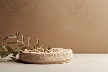 plant thriving in a stone bowl. Generative AI