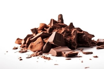 tempting pile of chocolate chunks on a clean white surface. Generative AI