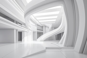 Fototapeta premium Spacious White Room with a Striking Spiral Staircase. Generative AI