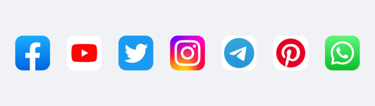 social media icons. social media logo , facebook, instagram, youtube, whatsapp, twitter, pinterest, telegram, icon - social network logos collection set. vector editorial