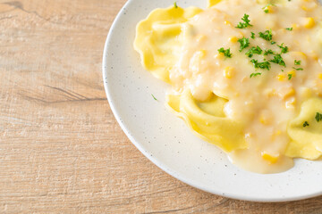 ravioli pasta with corn cheese sauce