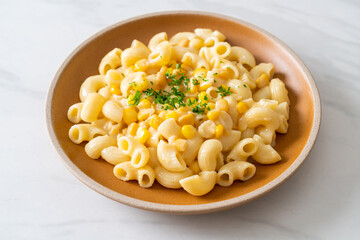 macaroni creamy corn cheese on plate