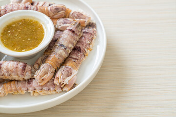 steamed crayfish or mantis shrimps or stomatopods