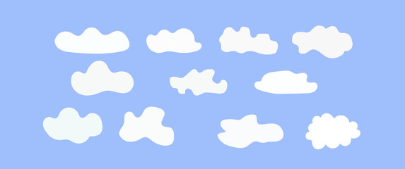 Set of Clouds Isolated on Blue Background, Abstract White Cloudy and Simple Flat style vector illustration
