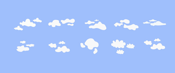 Set of Clouds Isolated on Blue Sky Panorama Vector Collection, Abstract White Cloudy, Simple, Realistic Elements
