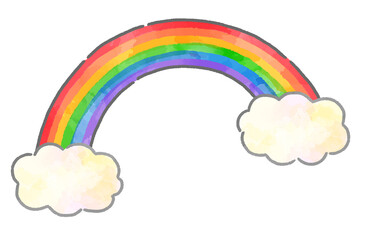 虹と雲のイラスト　手描き　水彩風