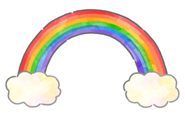 虹と雲のイラスト　手描き　水彩風