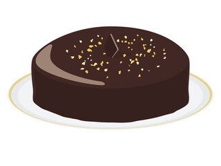 お皿に乗せたザッハトルテ　金粉のせ