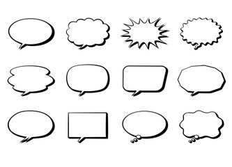 シンプルな影付き吹き出しのセット