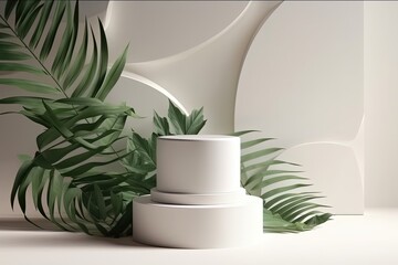 white containers stacked next to a green plant. Generative AI