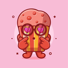 kawaii muffin cake character mascot with love sign hand gesture isolated cartoon in flat style design 