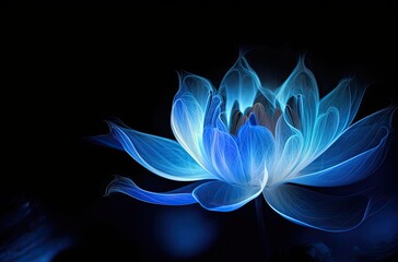 Bright neon blue colorful lotus flower bloom. Vivid waterlily closeup floral background. - obrazy, fototapety, plakaty
