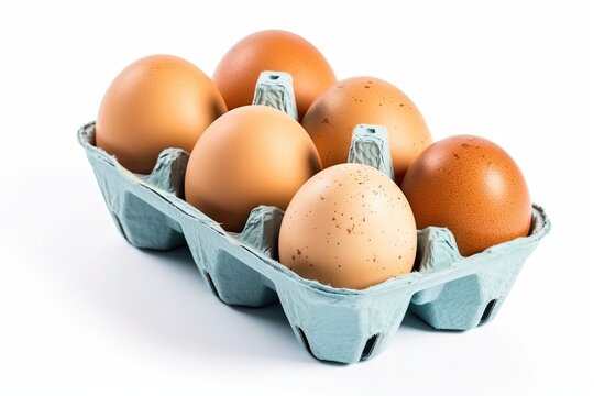 Carton Of Fresh Eggs On A Simple White Background. Generative AI