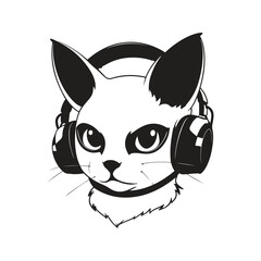 cat in headphones digital art ,hand drawn illustration