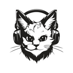 cat in headphones digital art ,hand drawn illustration