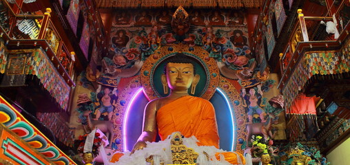 Tawang, Arunachal Pradesh, India - 8th December 2019: lord buddha statue of tawang monastery,...
