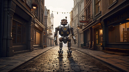Lost robot walking down the street generative ai