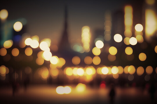 Blurred bokeh cityscape at twilight time, Defocused city in downtown,  city background
