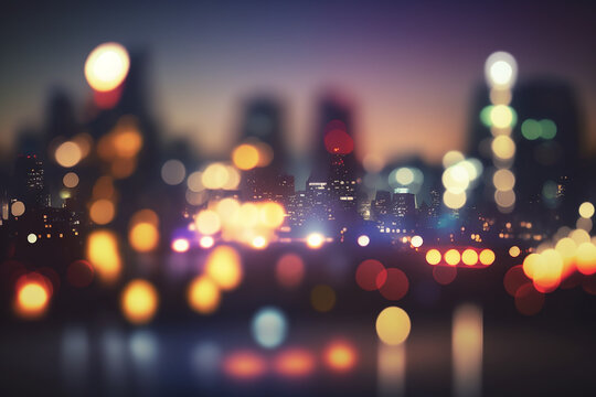 Blurred bokeh cityscape at twilight time, Defocused city in downtown,  city background