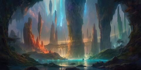 The Subterranean Sanctuary, Exploring the Vastness of a Fantasy World's Underground Realm, Generated by AI