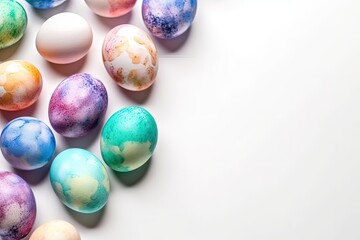 Fototapeta na wymiar colorful Easter eggs arranged on a white background. Generative AI
