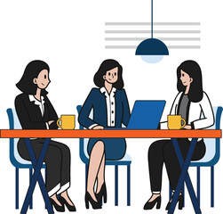 business women meeting in conference room illustration in doodle style