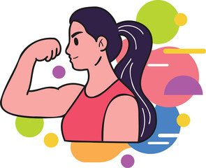 Fitness girl exercising at the gym illustration in doodle style