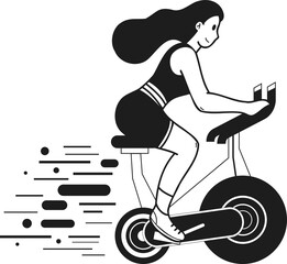 Fitness girl riding a bicycle in the fitness center illustration in doodle style